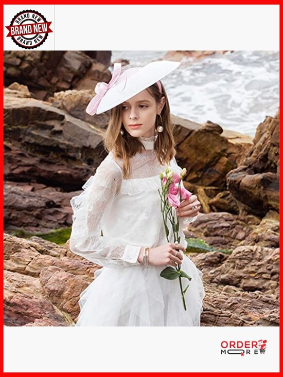 Straw Fedora Wide Brim Hat Adjustable Fascinator for Weddings Derby Church main image 3